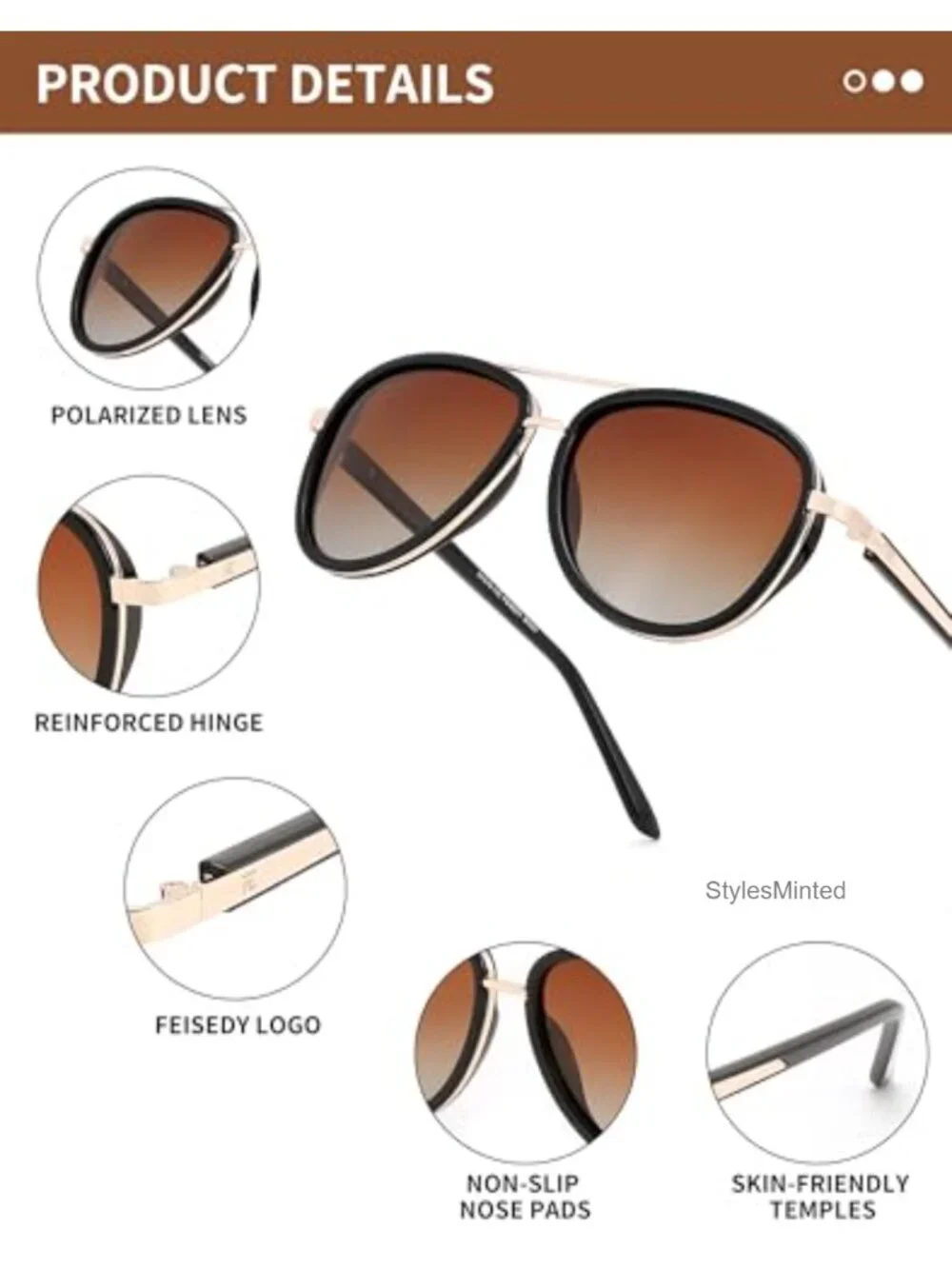 Retro Polarized Aviator Sunglasses for Women Men Square Vintage Style